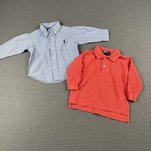 Polo Ralph Lauren Boys Red Blue  Long Sleeve Shirt Size 9M LOT OF 2